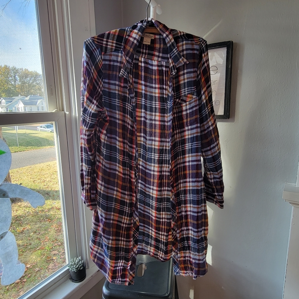 Lucky brand tunic plaid button down size large